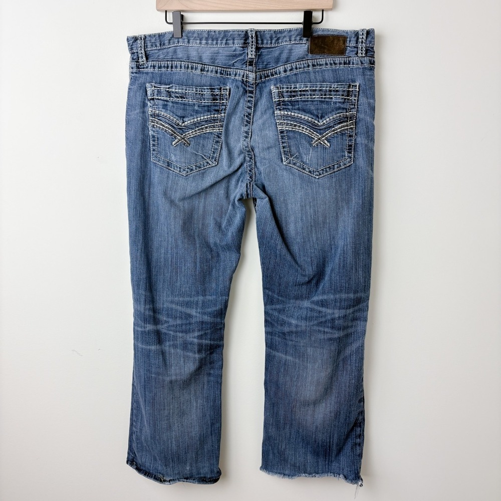 BKE Buckle‎ Tyler Straight Distressed Denim Jeans Mens 40S Blue Thick Stitch Y2K - Picture 7 of 14